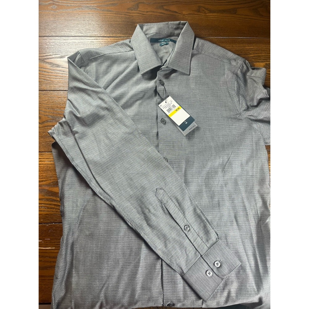 NEW Perry Ellis Castlerock slim fit gray long sleeve button up shirt size M READ